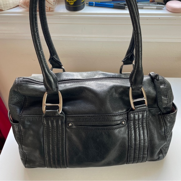 B.Makowsky Vintage Black Leather Baguette Mini Duffle Shoulder Bag Purse - Picture 1 of 14